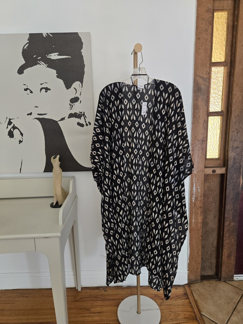 NWT Sonoma Black and Beige Geometric Maxi Kimono Size O/S